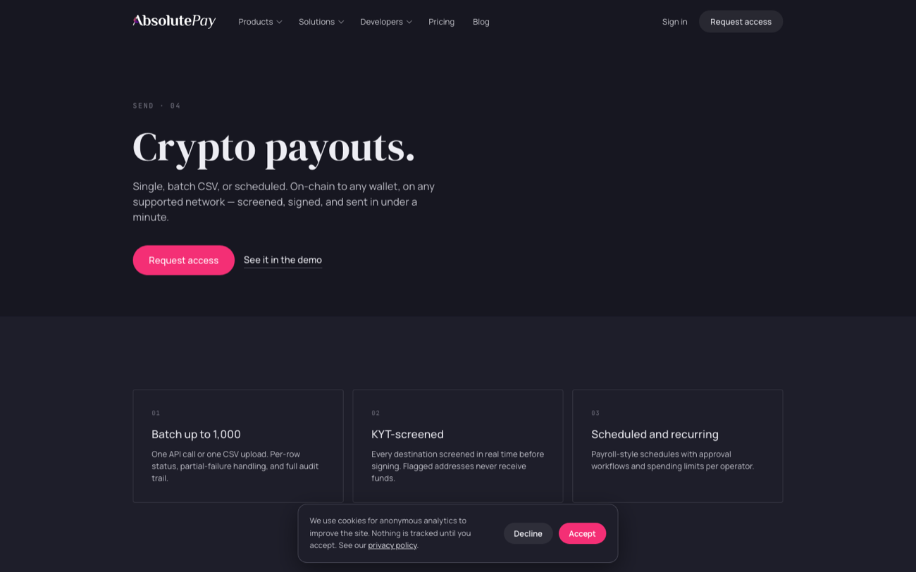 AbsolutePay — crypto payouts