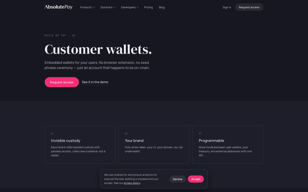 AbsolutePay — customer wallets